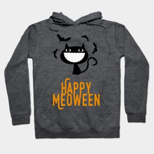 Happy Meoween – Bats and Grinning Black Cat Hoodie